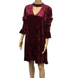 Marc Bouwer Unlimited Burgundy Crushed Velvet Bell Sleeve Keyhole Dress Womens M